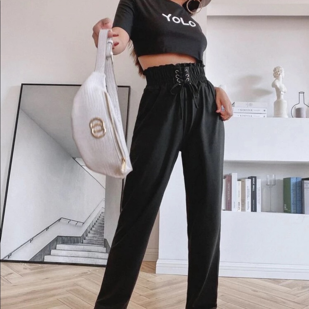 paperbag waist lace up pants